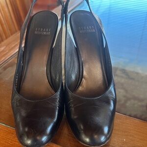 Stuart Weitzman Black Leather Slingback Heels